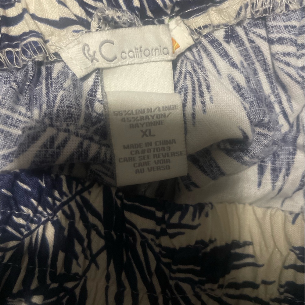 Navy and Cream Palm Print Pants Linen Pants - Picture 4 of 4